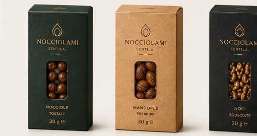 Linea Monodose 30 g — Nocciolami HoReCa Trio Monodose 30 g Nocciolami — Nocciole, Mandorle, Noci in astucci premium